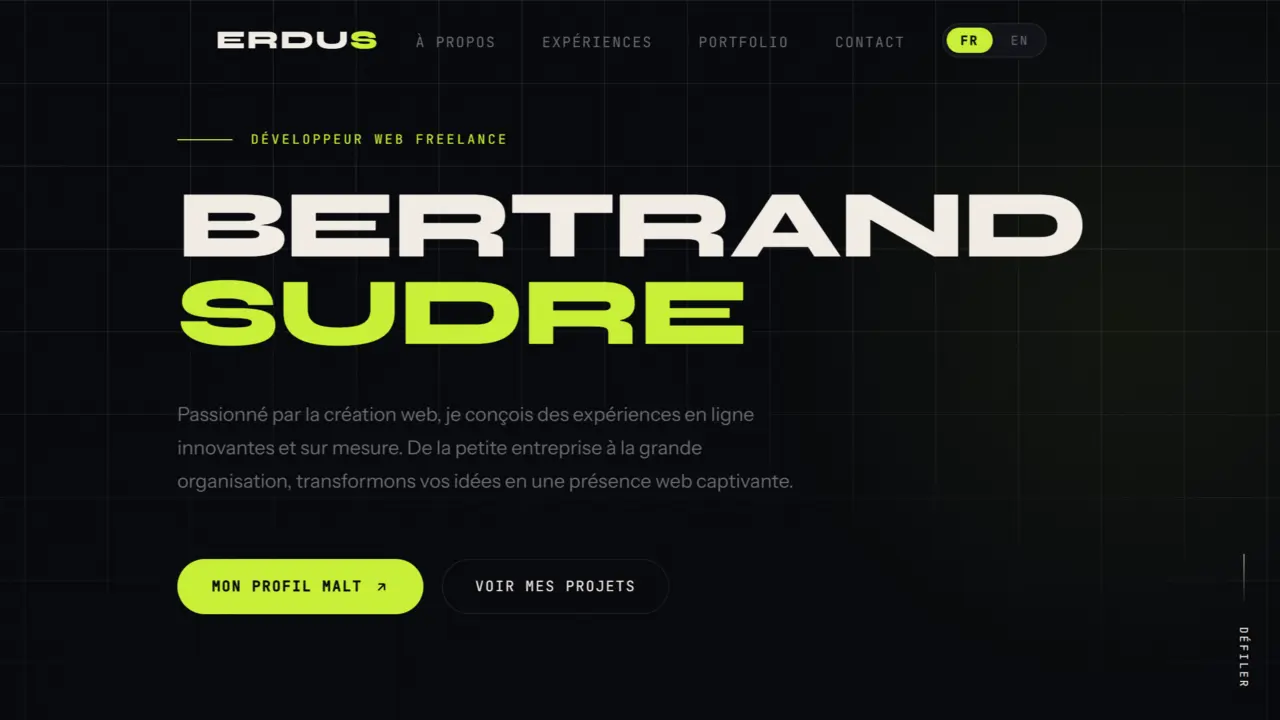 Capture du site Erdus — portfolio développeur web