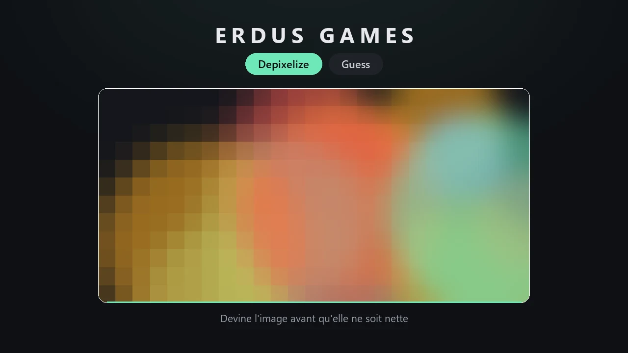 Aperçu d'Erdus Games - jeu web de dépixélisation d'images